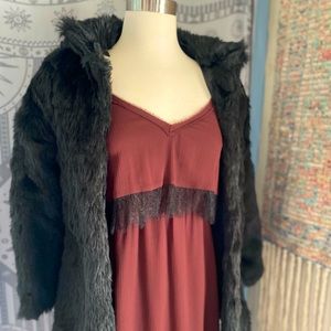 Lanshifei black faux fur jacket size small .